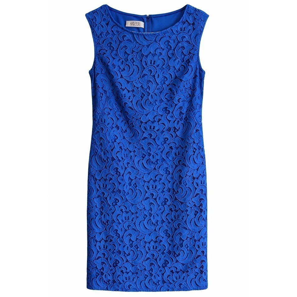 Kasper Blue Lace Sheath Dress Size 8 NWT Romantic Cocktail Workwear MSRP $99 hi